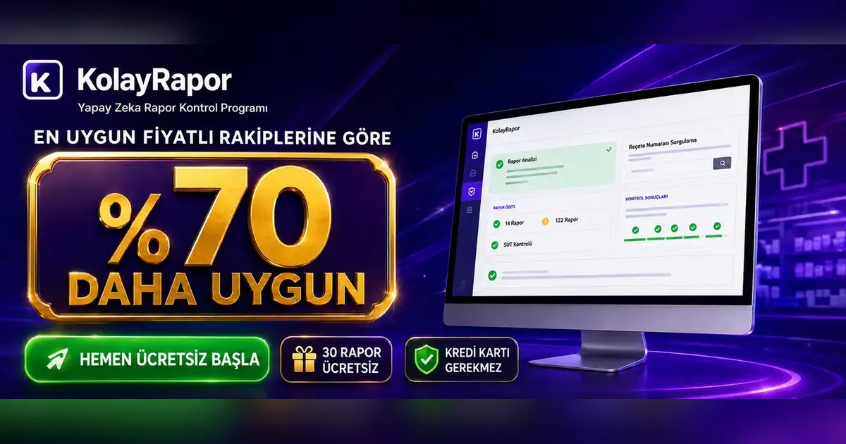Kolay Rapor ekranıyla yüzde 70 fiyat avantajını, 30 rapor ücretsiz denemeyi ve kredi kartı gerekmediğini anlatan kapak