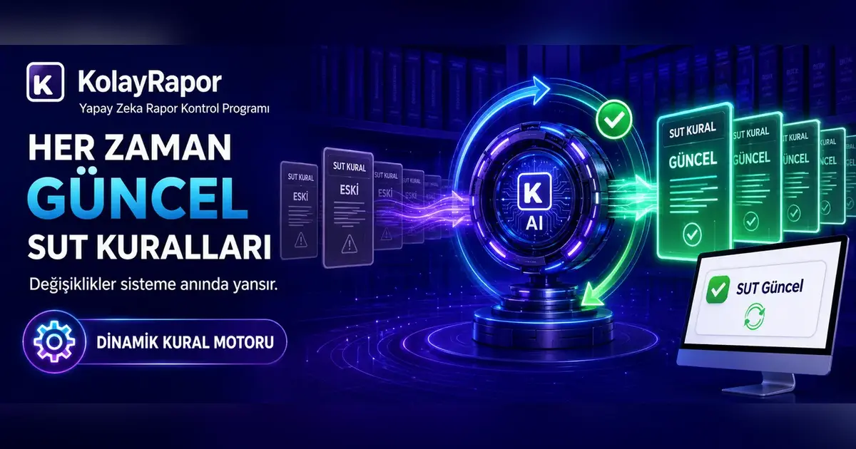 Yapay zekâ destekli dinamik sistemde eski ve güncel SUT kurallarının karşılaştırılmasını gösteren Kolay Rapor görseli
